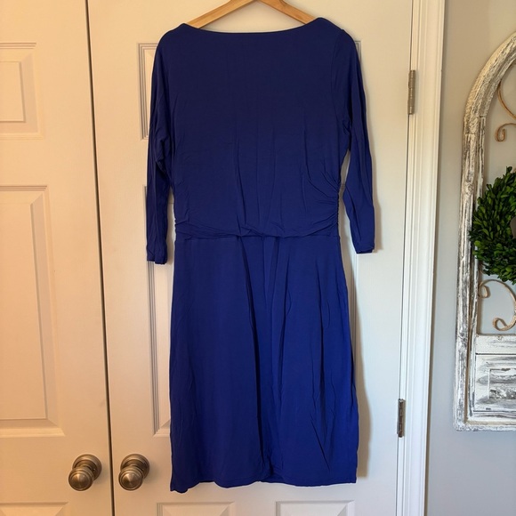 Boden Lottie Ruched Dress Bright Blue 3/4 Sleeve J0045 US 12R / UK 16 R *FLAW* - Picture 9 of 9